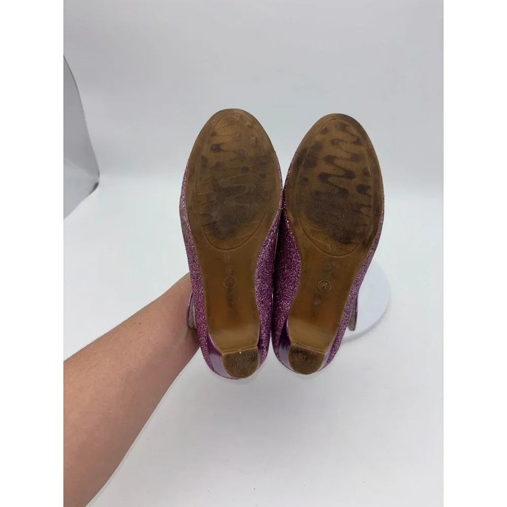 GLITTER MARY JANE SHOES Girls Purple Bow Sparkle Heel Party Daddy Daughter Dance